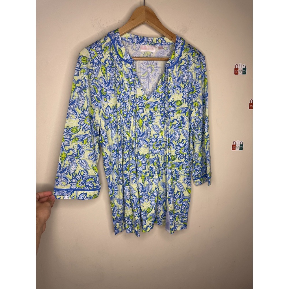 Belle by Kim Gravel Rayon Spandex Pintuck Tassel Top santorini blue, medium #25# - Picture 6 of 12